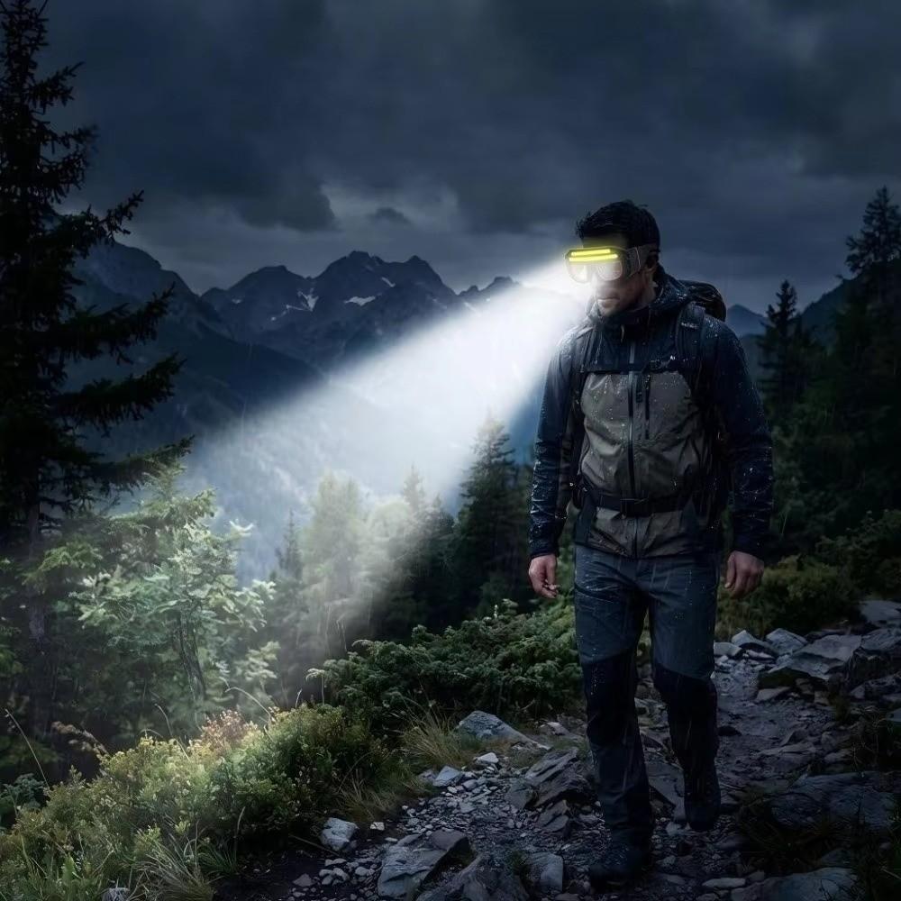 Motion Sensor Wearable LED Headlight Touch Control Glasses Headlamp Night Fishing