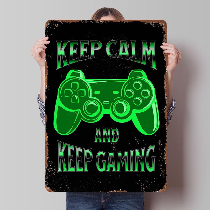 Keep Calm and Keep Gaming Tinplate Poster Customized Wall Art Vintage Retro Metal Signs for Modern Home Decoration Luxury Decor