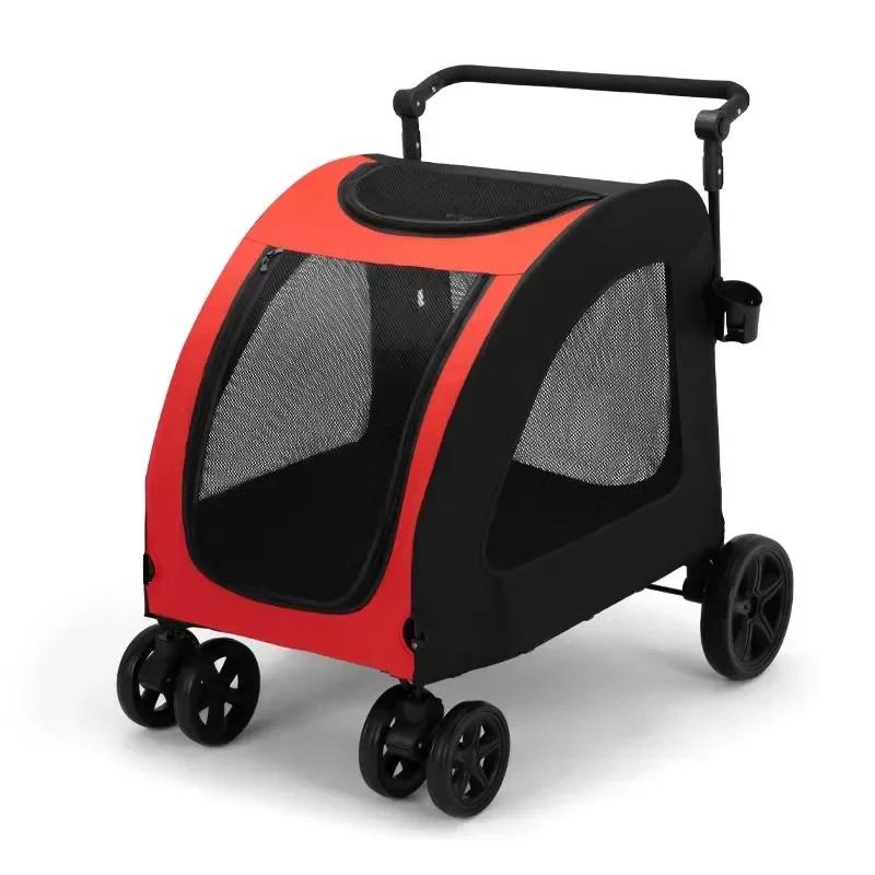 Large Space Pet Stroller Foldable Breathable Mesh 50kg Dog and Cat Transporter FOR Outdoor Large Dog and Cat Outdoor Travel красный