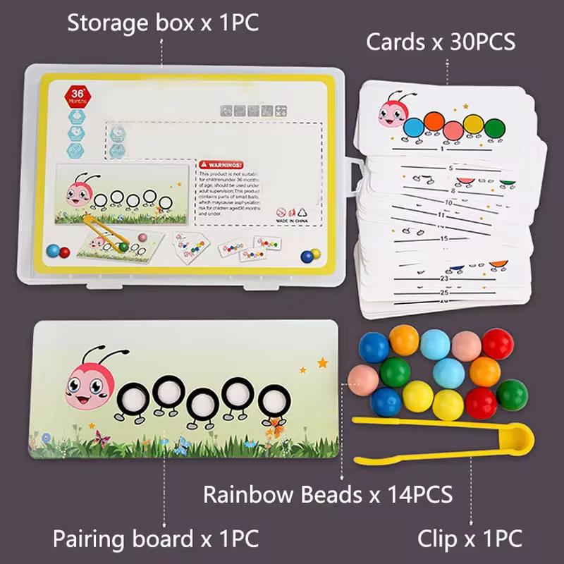 Caterpillar Wooden Clip Beads Toys For Children Logic Concentration Color Matching Fine Motor Training Game Montessori Teaching