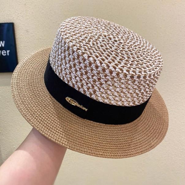 French flat top color matching sunshade straw hat children's new straw top hat summer seaside vacation sunscreen beach sun hat