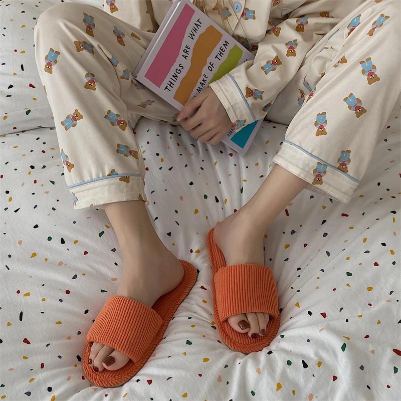 2024Japanese Style Silent Hemp Slippers Women's Indoor Wooden Floor Anti-slip Thick Bottom Couple Cotton Slippers Four Seasons