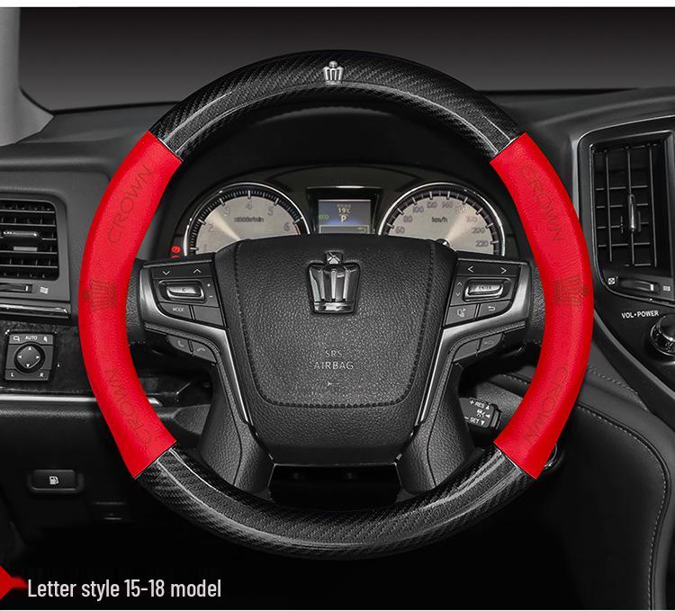Compatible Genuine Leather Steering Wheel Cover for Crown Models (12th-14th Gen, 2005-2021) - Carbon Fiber Design
