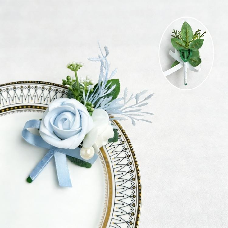 6Pcs Multipurpose Wedding Boutonniere Artificial Flower Wrist Corsage for Wedding Anniversary Party Table Centerpieces