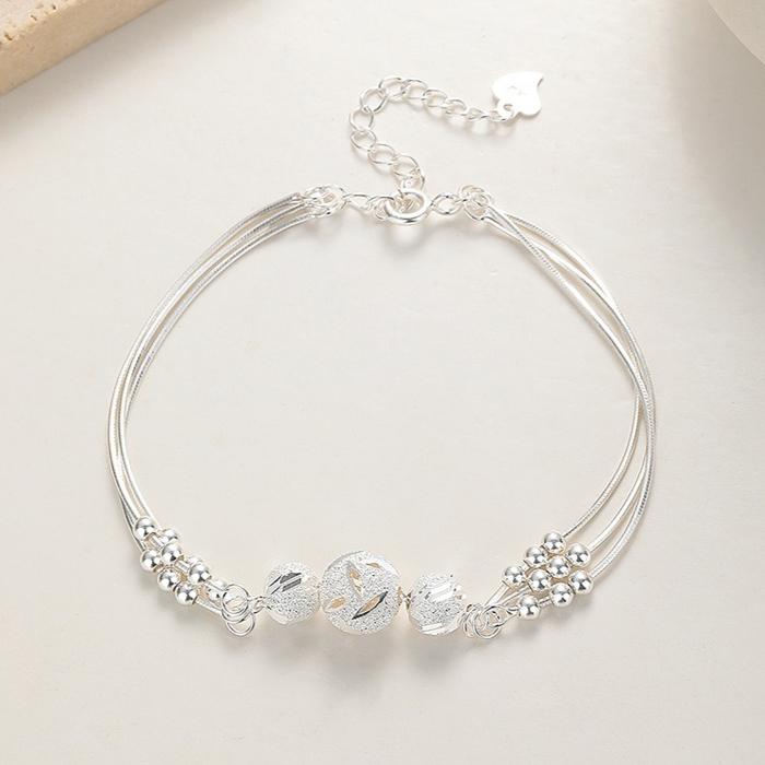 925 Sterling Silver Smooth Round Beads Bracelet For Women Vintage Simple Adjustable Classic Party Jewelry Gift