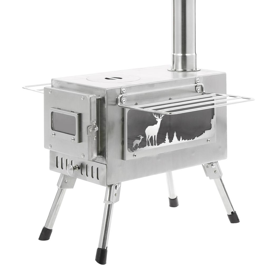 Holzofen für den Außenbereich, tragbarer Zeltofen mit Kaminrohr zum Kochen beim Camping