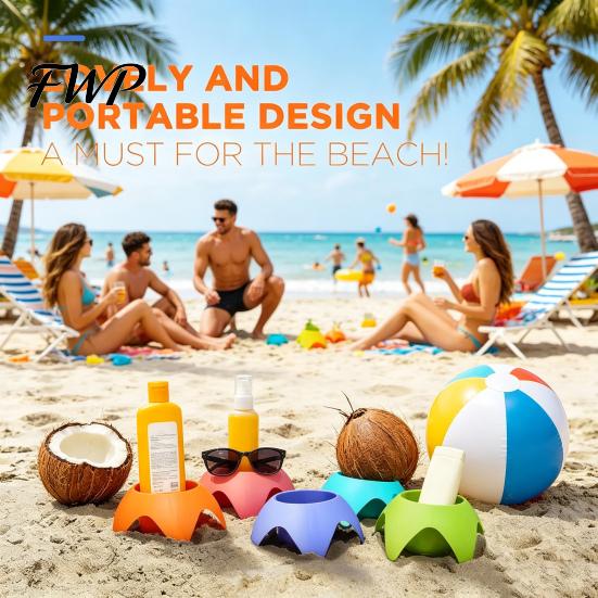 Bottle Holder Cup for Beach with Bold Colors Stackable Portable Drink Accessories Phones Snacks Sunscreen Sand-Free Organizer Travel Camping