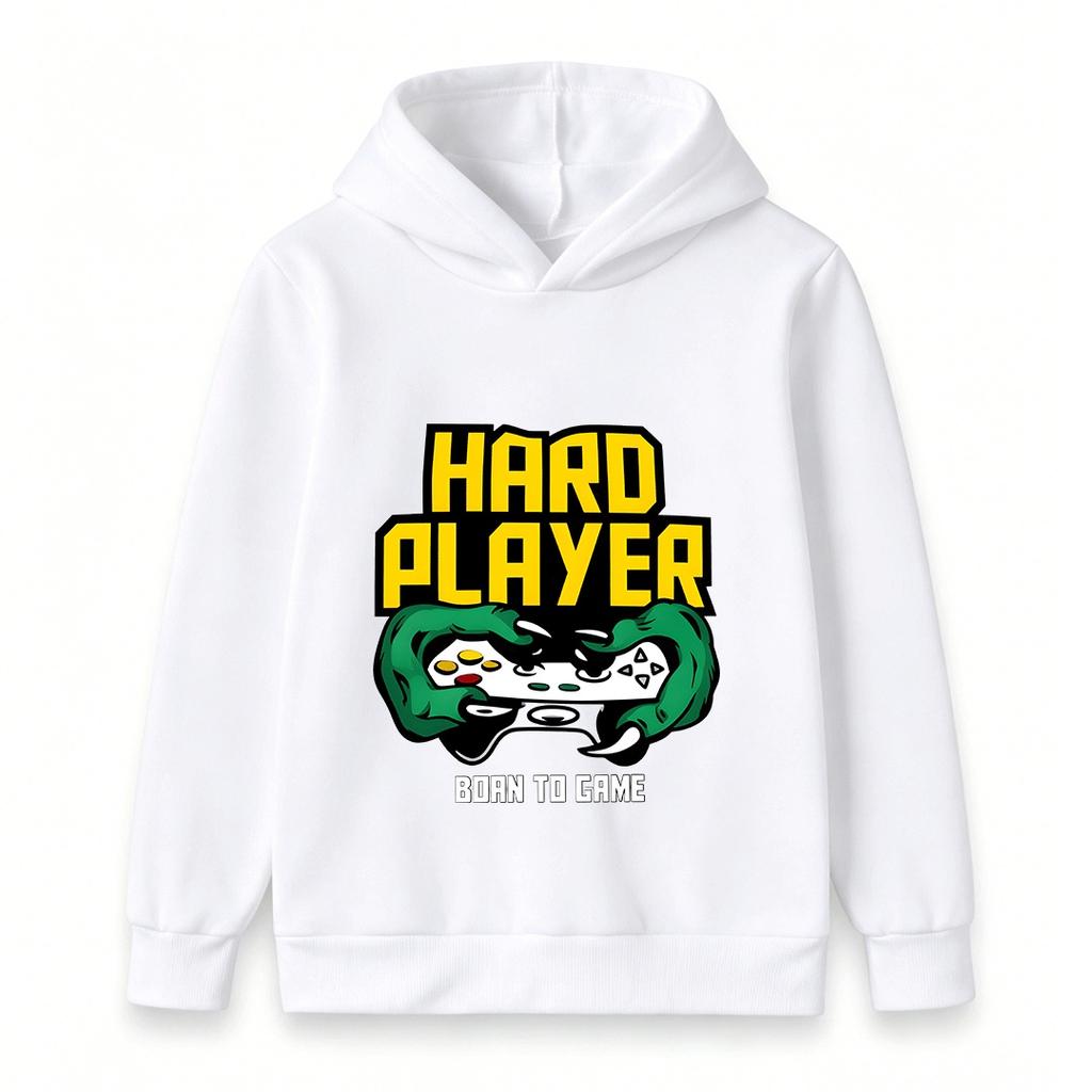 Kids Boys Girls Hard Player Born To Game Print Hoodie Casual Long Sleeve Pullover Sweatshirt For Gaming Lovers