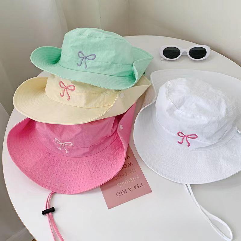Quick-drying Fisherman Hat with Large Brim Bow Tie for Women In Summer Sweet Sun Protection Pot Hat Korean Style Outdoor Hiking Hat