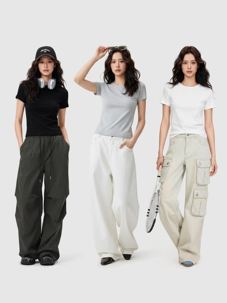 Women's Straight Shoulder Slim Fit T-Shirt - Short Sleeve, Versatile Summer Top