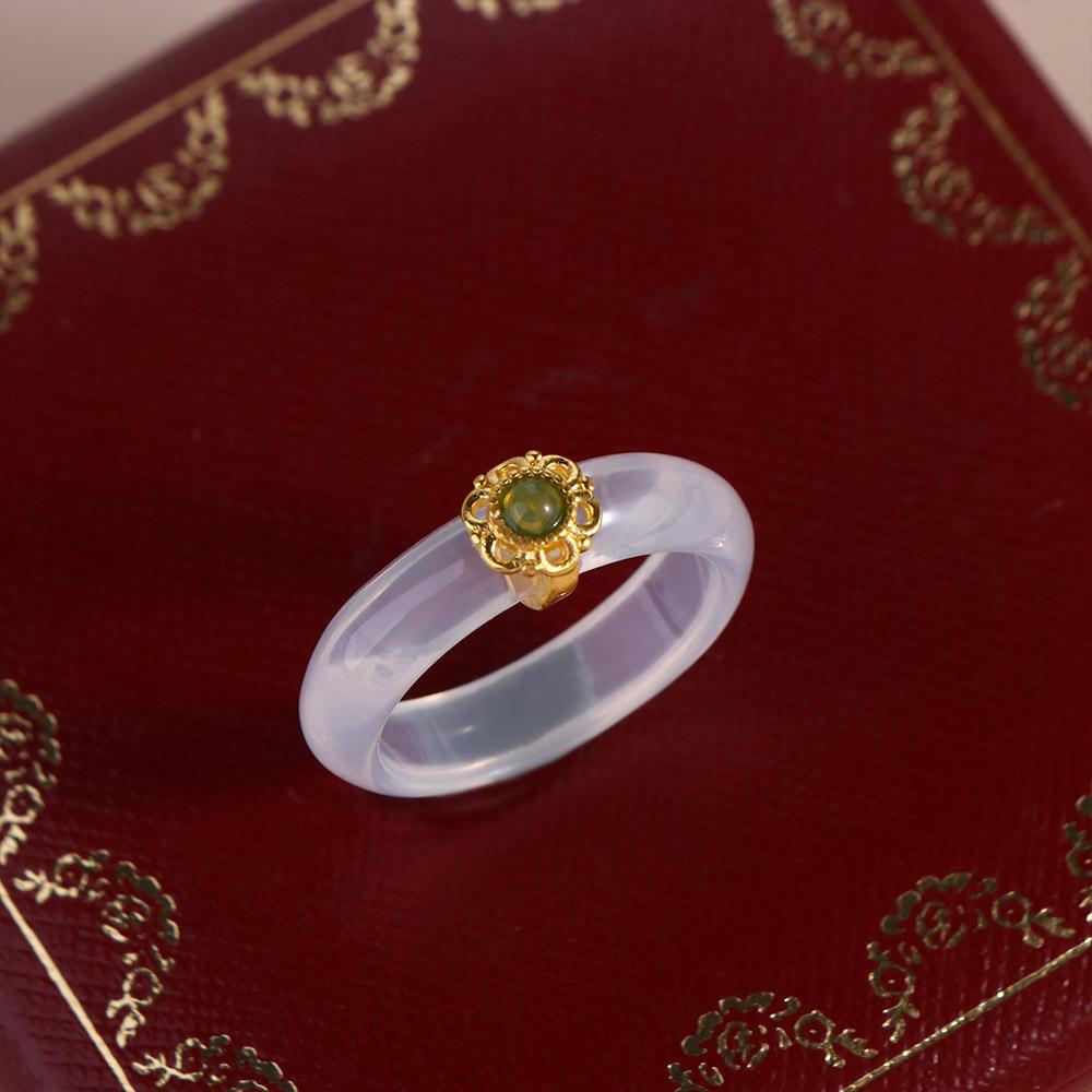 Valentine's Day Gift Chalcedony Finger Ring Women's Accessories Chinese Style Ring Flowers  Ring