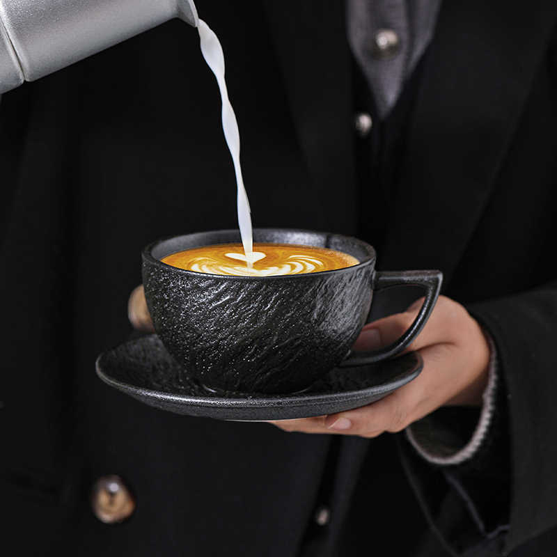 European Marble Pattern Ceramic Coffee Mug and Saucer Black and White Latte Cup Exquisite Afternoon Tea Flower Tea Cup Milk Mug