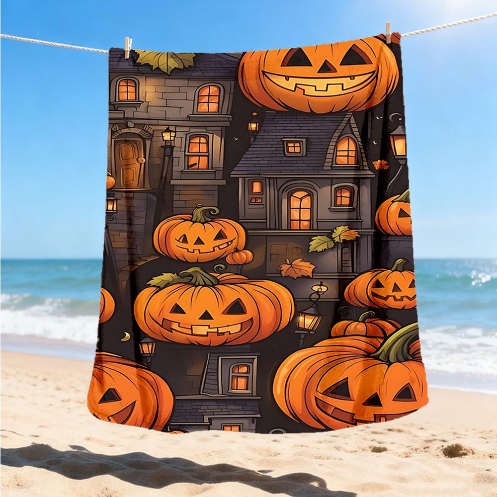 1pc Halloween, Pumpkins Print Outdoor Blanket, Lightweight Polyester,