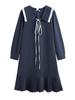 Plus Size Women's College Style Doll Collar Pleated Dress for Spring & Autumn (130-320 Jin)
