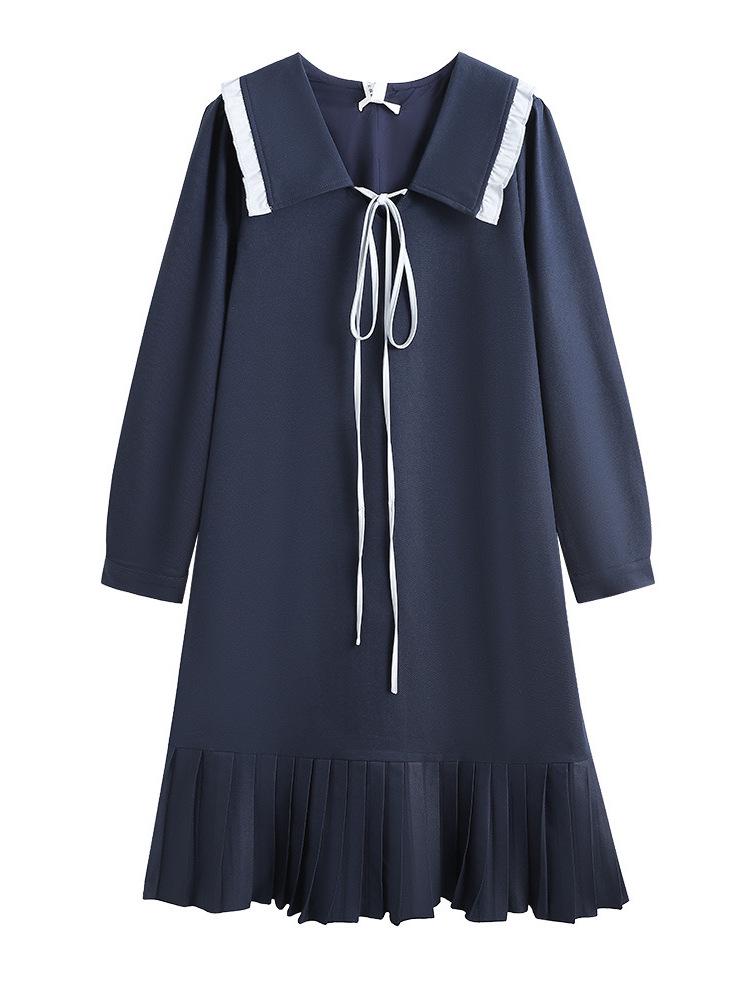 Plus Size Women's College Style Doll Collar Pleated Dress for Spring & Autumn (130-320 Jin)
