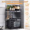 2 Tier Microwave Oven Rack Expandable Microwave Stand Countertop Kitchen Utensils Tableware Storage Shelf Countertop with Hooks