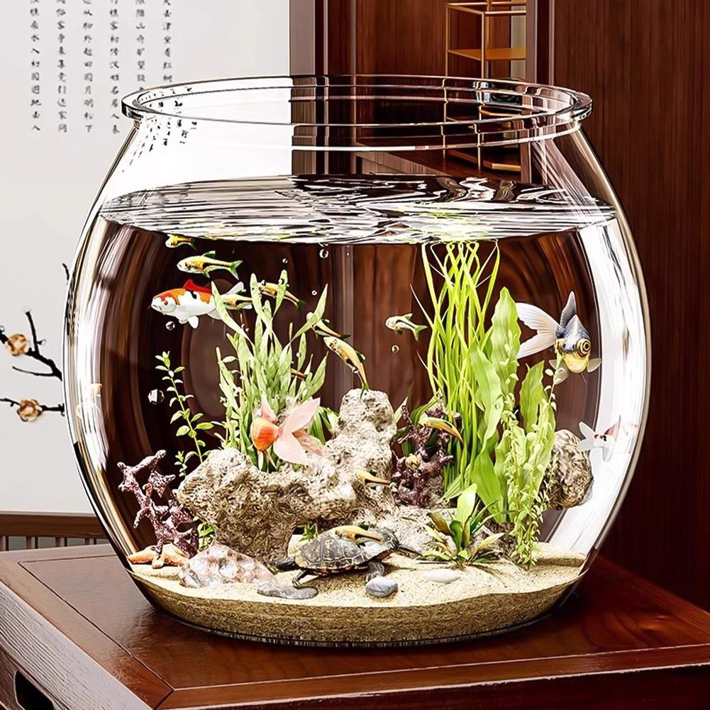 Transparent Aquariums Round Ornamental Fish Tank Clear Guppy Tank Goldfish Fish Bowl Home Desk Decor Aquarium Hydroponic Planter