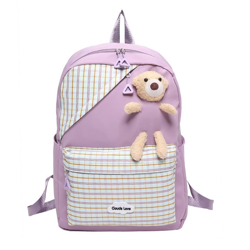

Плед шкільний рюкзак 2024 новий рюкзак для молодших школярів і старшокласників рюкзак для дівчинки з милим ведмедиком фіолетовий