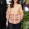 ZANZEA Women Casual Stand Neck Loose Plaid Print 3/4 Sleeve Blouse