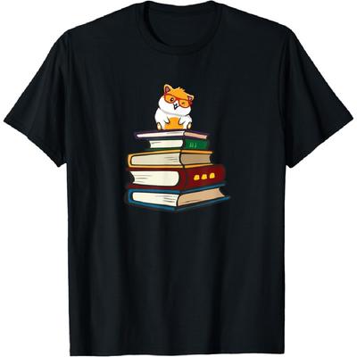 Camiseta Divertida Linda Hipster Gafas Leer Libros Amante de Hámster