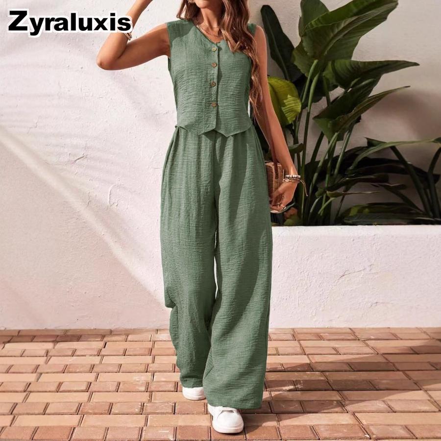 Linen Vest and Pants Set V-Neck Waistcoat Old Money Style Linen Suit