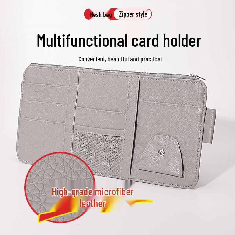 Multi-Functional Car Sun Visor Organizer: Card Holder, License & Receipt Keeper, Cable Storage, Glasses Clip
