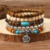 Lightweight Wooden Bead And Turquoise Handmade Bracelet For Casual Wear Bohemian Accessory for Women Girls