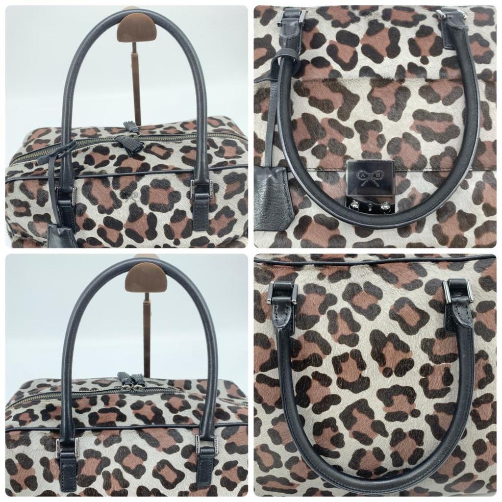 ANYA HINDMARCH Carker Unborn Calf Leopard Print Handbag Boston Bag Leather Grey Brand Tassel A4 Capacity Women's Logo Plate