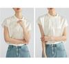 Chinese Style Silk Satin Mandarin Collar Blouse - Women's Summer Tie-Up Raglan Sleeve Top