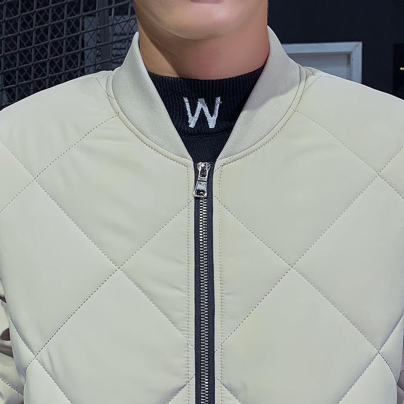 Autumn and winter new cotton jacket men's cotton clothes baseball collar cotton jacket diamond plaid men's plush jacket