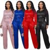 Women Sequin Two Piece Pant Set Solid Long Sleeve Top Long Trousers Streetwear Night Club Outfit Casual Tracksuit