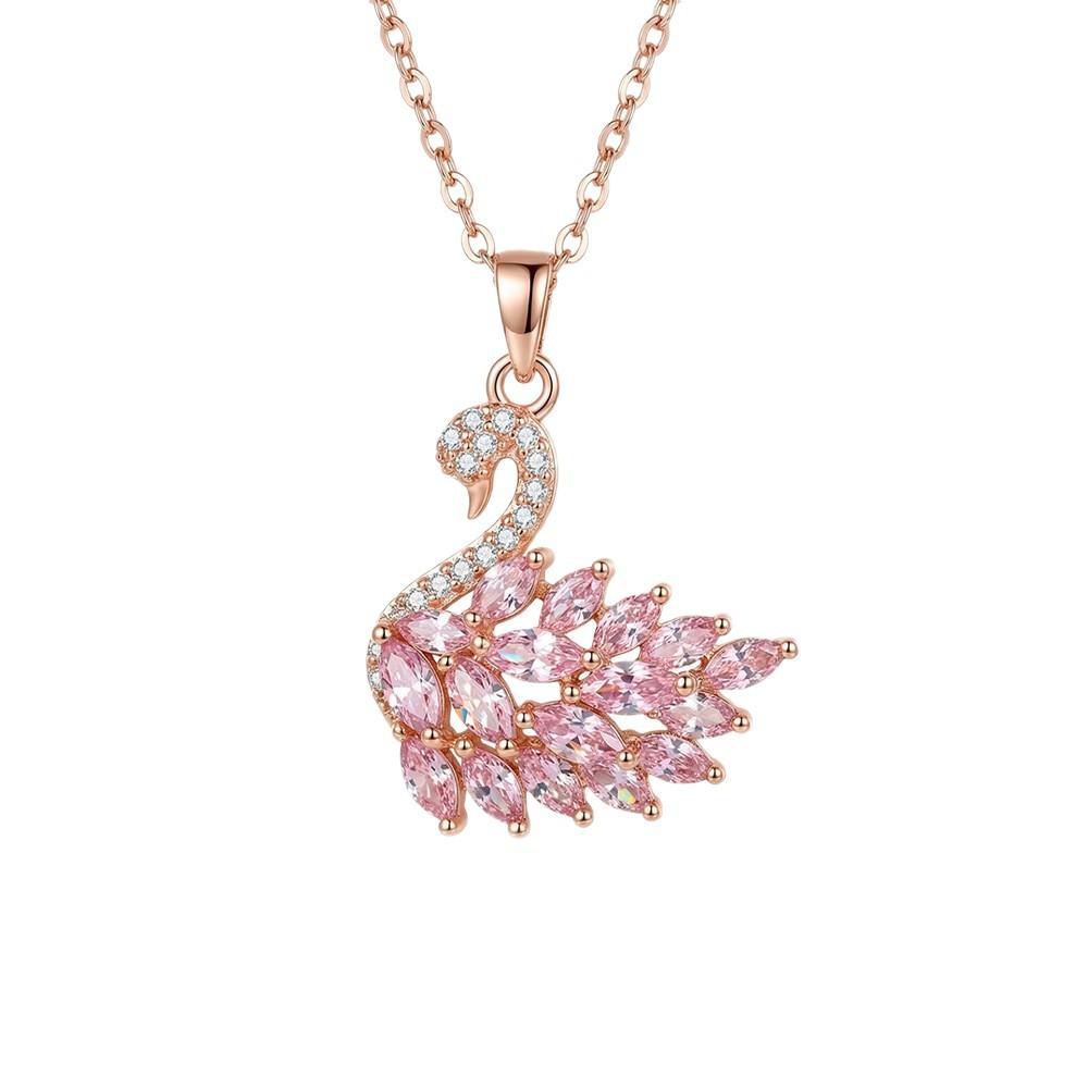 Luxury Swan Pendant Necklace for Women, Cubic Zirconia Inlaid Copper Charm, Gold Silver Plated Stainless Steel Chain, Elegant Jewelry