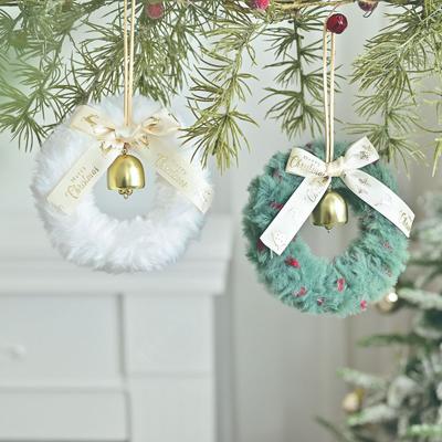 Plush Christmas Wreath Decoration Pendant Window Display Door Trailer Hanging Christmas Bell Bow Wreath Xmas Tree Ornaments