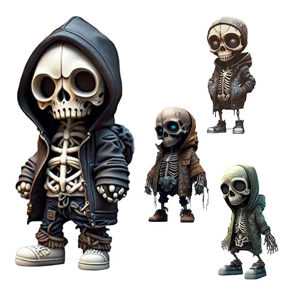 2025 New Cool Skeleton Figurines Halloween Black Skull Statue Doll Resin Decoration Car Pendant Best Present for Friends