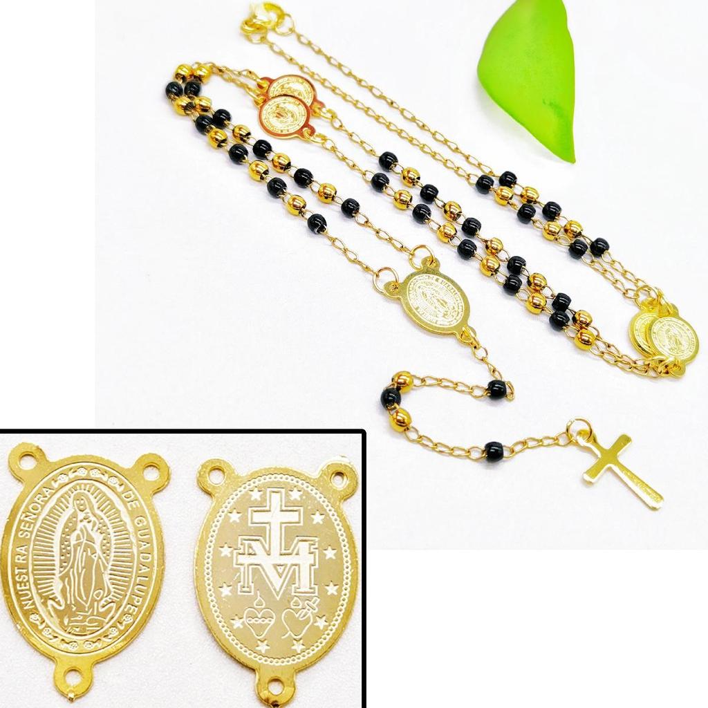 Schwarze Kreuzkette mit Goldakzenten, Multi-Accessoire - Edelstahl-Rundperlen-Schutzkette für Damen