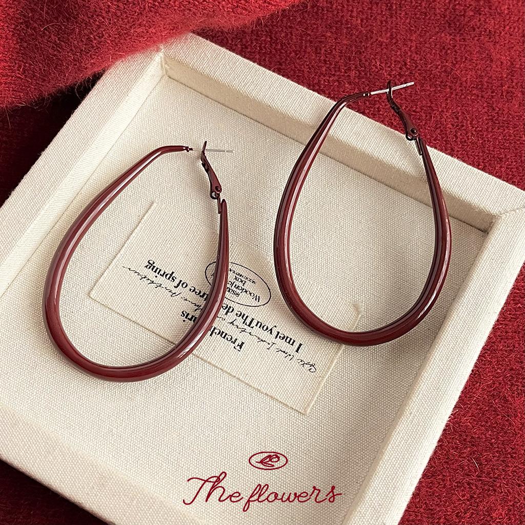 Ankola red lacquered texture Hong Kong style commuting versatile new water drop geometric earrings earrings