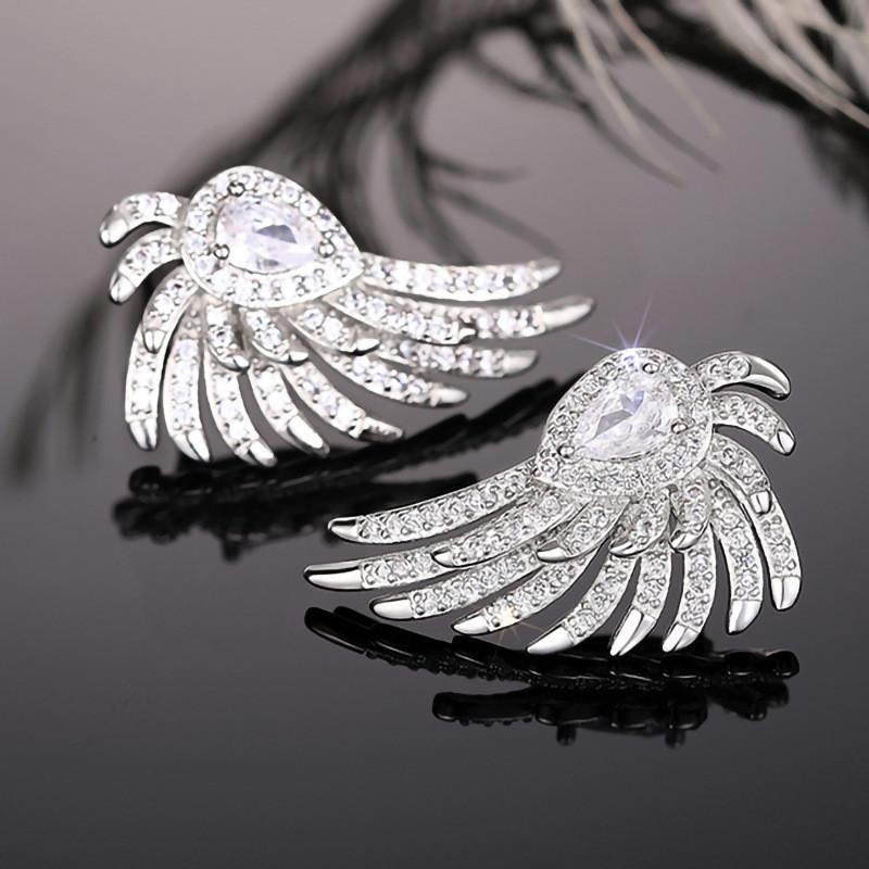 925 Sterling Silver Angel Wings Stud Earrings for Women New Cubic Zirconia Romantic Female Earrings Engagement Wedding Jewelry