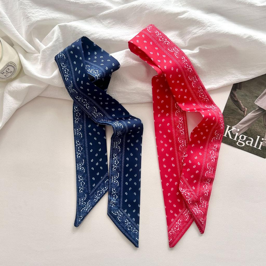 Versatile Cashew Nut Flower Versatile Printed Silk Scarf, New Neck Tie Scarf, Multi-functional Hair Tie Bag Streamer