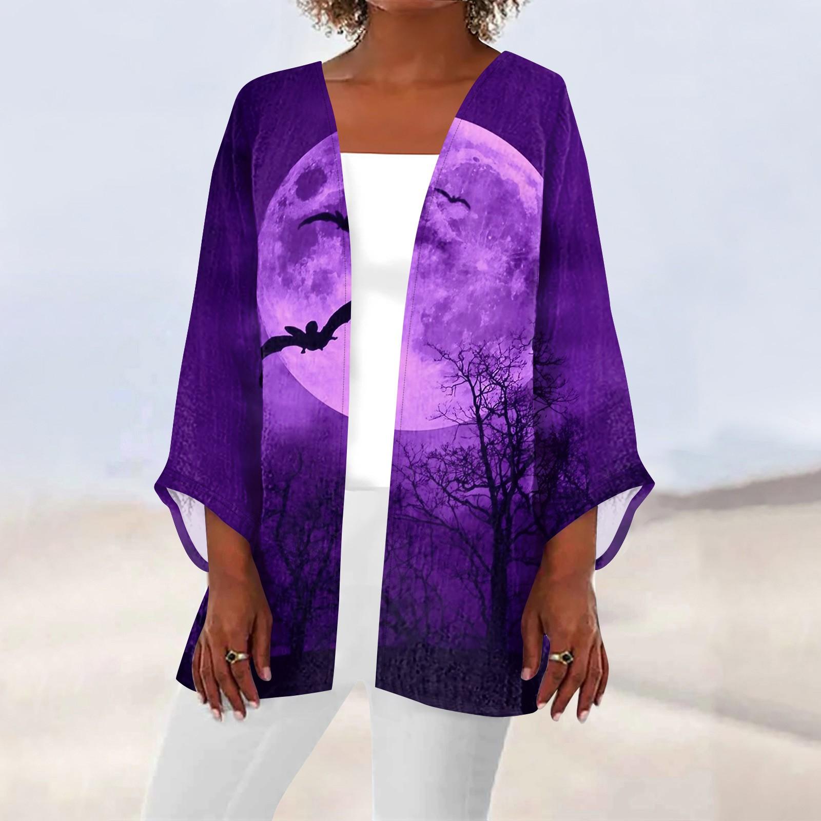 

Женская повседневная и модная легкая куртка средней длины с принтом на Хэллоуин M фиолетовый