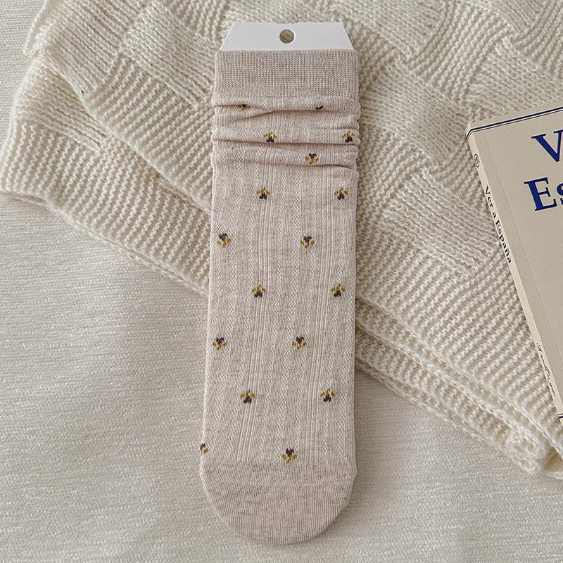 Socks Pure Cotton Tube Socks Season Cute Sweet Little Floral Versatile Cotton Boneless Pile Socks Women