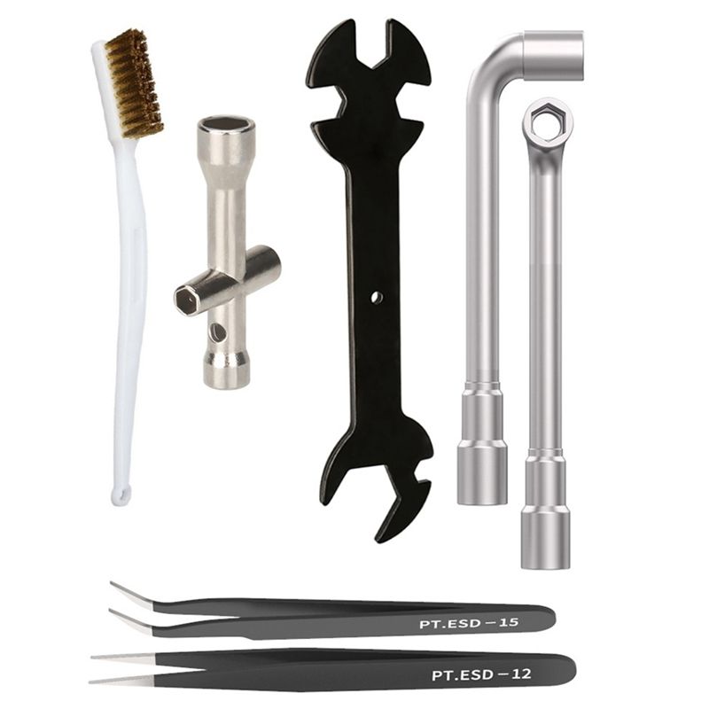 

ABUL-3D Printer Wrench Set Cross Socket Spanner For Nozzle Cleaning Copper Brush Tool Tweezers L Spanner For Ender 3 5 CR-10