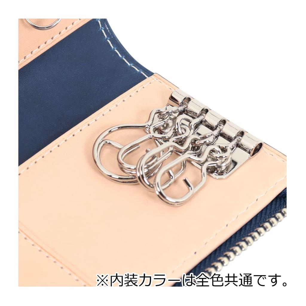 Key Case Genuine Leather Indigo Dyed Embossed Straight ZYS293 Commuter Pass Leather Cowhide Italian Leather Embossed Dark Blue [Baggy Port] Men's