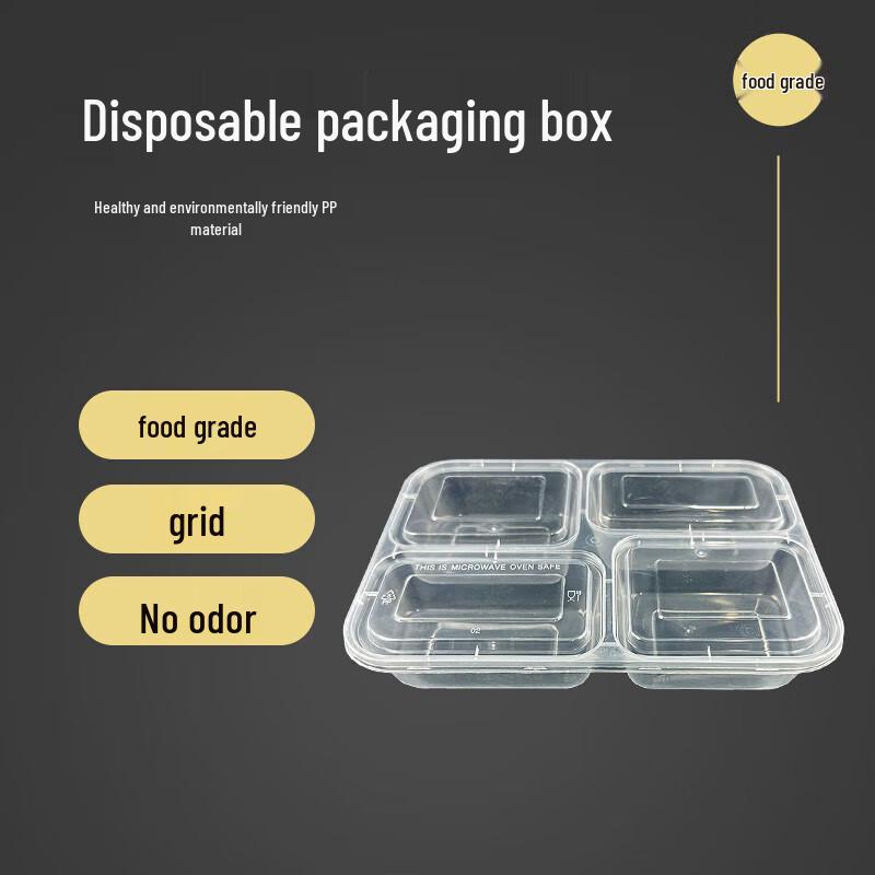 Disposable 4-Compartment Rectangular Meal Box with Lid