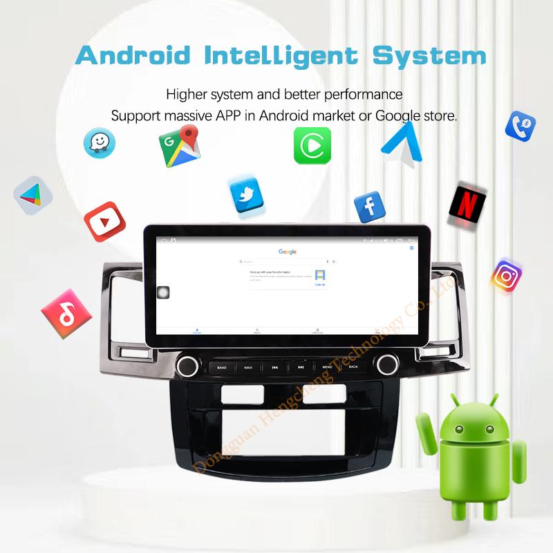 12.3" For Toyota Fortuner Hilux MT 2007-2015 Car Multimedia Player GPS Navigation Android12 8+128G 8Core CarPlay 4G 360Camera
