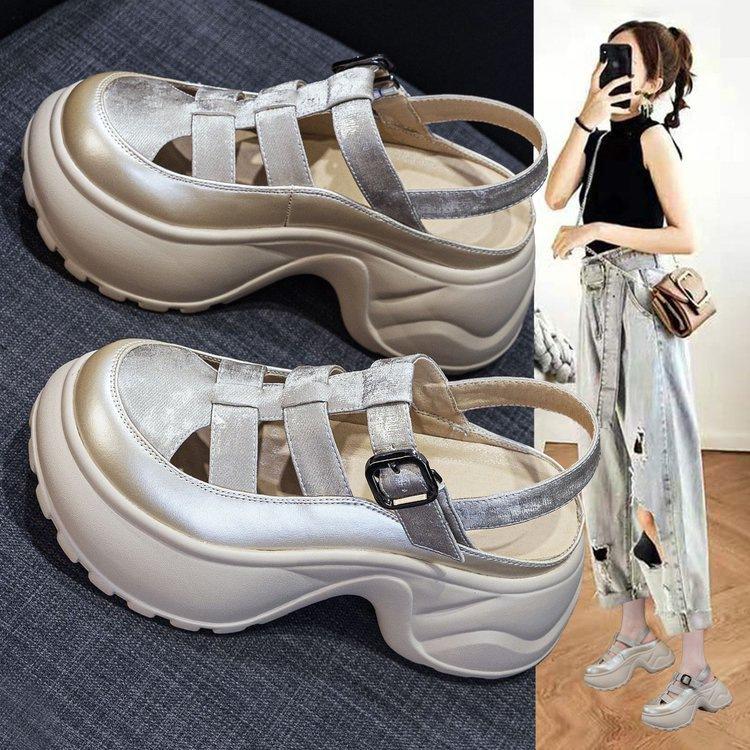 thick-soled Roman sandals women's 2026 summer new hollow breathable casual fashion versatile thick heel heightening women's sandals