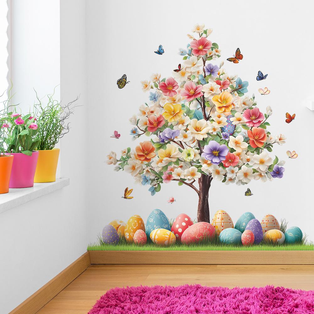 Flower Decorations, Tree Ornaments and Egg-shaped Wall Stickers for The Children's Room in The Living Room.