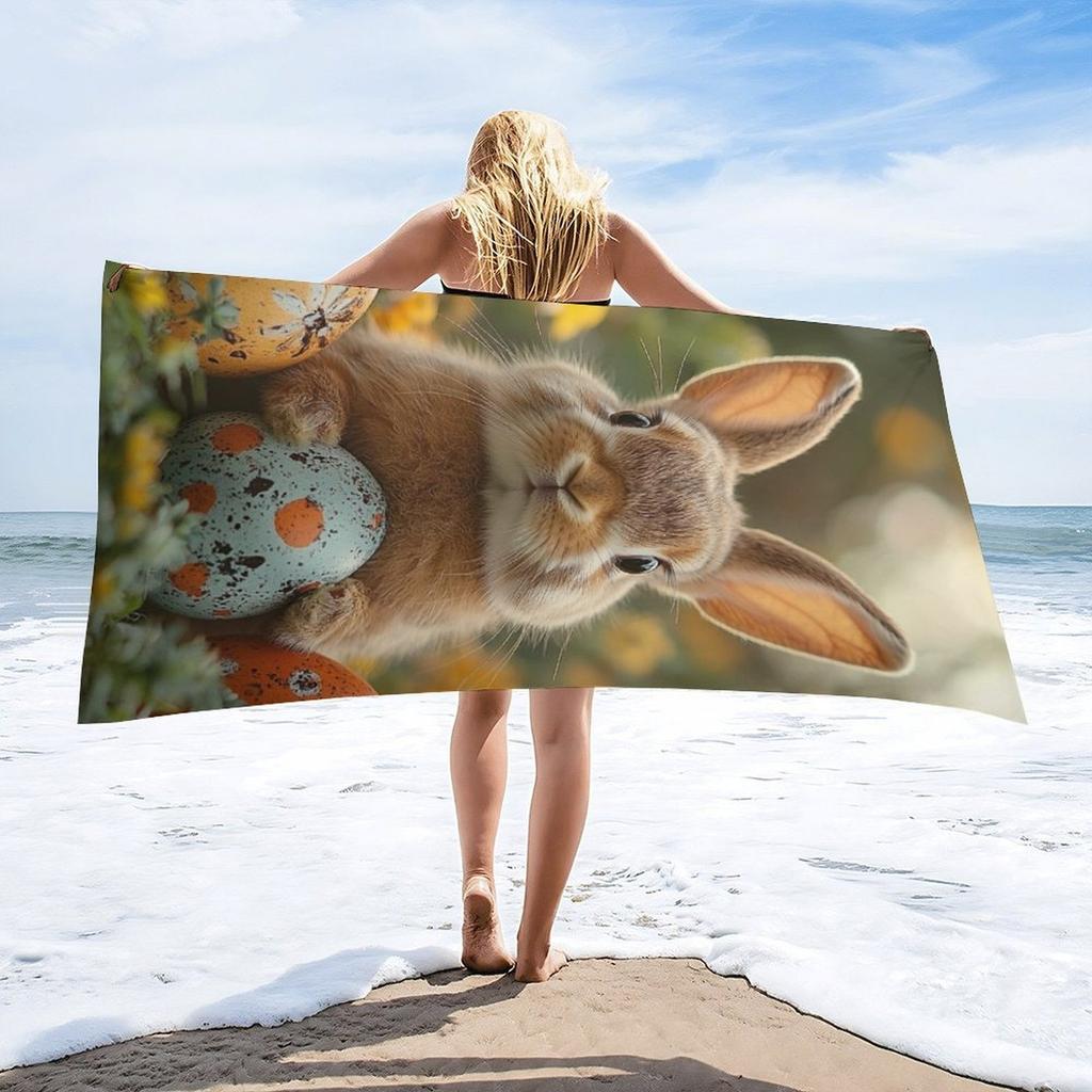 Easter Bunny Eggs Designed Beach Towel Large Towel, Super Absorbent, Quick-Dry, Fashionable Decorative Beach Towel Bath