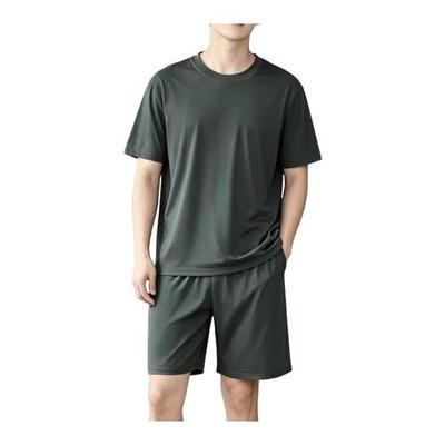 [PHOLEY] Men's Pajamas, Short Sleeves, Summer, Top and Bottom Set, Room Wear, Shorts, Plain, Loose, Thin, Breathable, Comfortable, Loungewear for Men