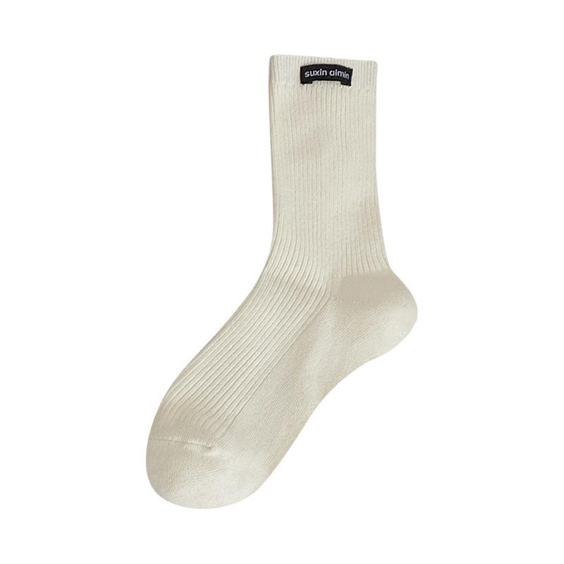 Women's Double Needle Vertical Stripe Slouch Socks - Soft Cotton, Mid-Calf, Casual, Japanese Style.