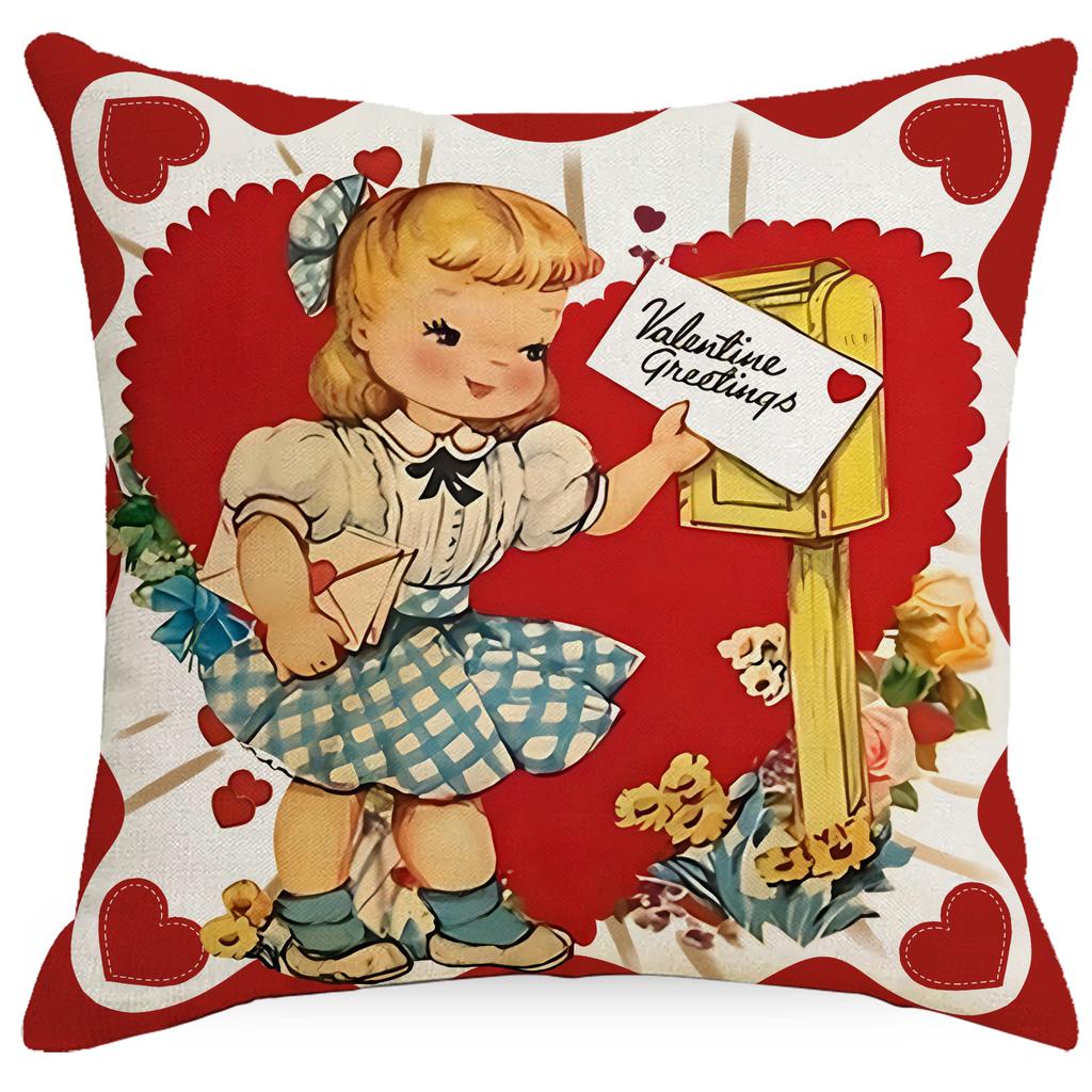 Poduszka na Walentynki Czerwona Poduszka z Nadrukiem Miłości Lniana Poduszka Poduszka Domowa Poszewka na Poduszkę Poszewka na Poduszkę Poszewka na Poduszkę
